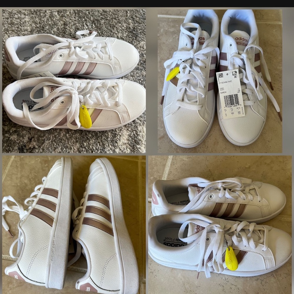 Adidas White Sneakers with Pink Stripes